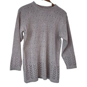 VeTa Estonia Beige Linen Cotton Knit Sweater Eyelet Lace Hem Cottage Core